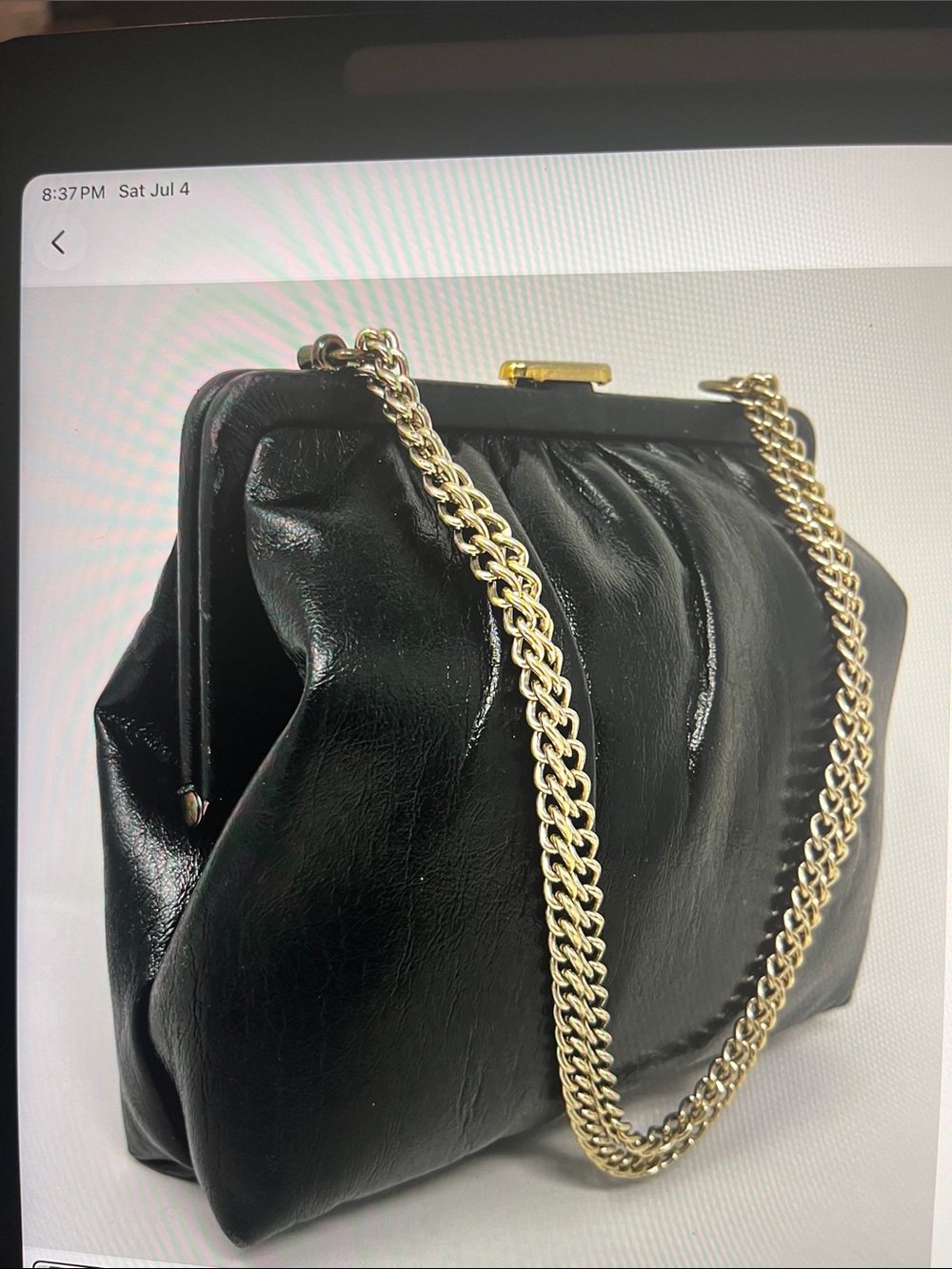 Vtg  Women’s Black Faux Leather Evening Bag Clutch Gold Hand/Shoulder Chain